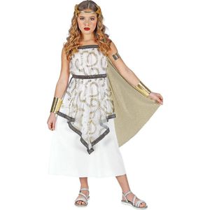 Widmann - Griekse & Romeinse Oudheid Kostuum - Griekse Godin Artemis - Meisje - Wit / Beige, Goud - Maat 140 - Carnavalskleding - Verkleedkleding