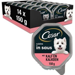 14x Cesar Cuisine Kuipje in Saus Kalf & Kalkoen - Hondenvoeding - 150g