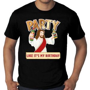 Grote maten foute kerst t-shirt zwart - party Jezus - Party like its my birthday voor heren - kerstkleding / christmas outfit XXXL