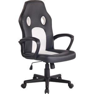 Bureaustoel - Bureaustoelen voor volwassenen - Design - In hoogte verstelbaar - Kunstleer - Wit/zwart - 61x59x116 cm