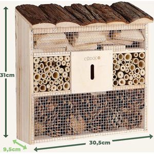 insectenhotel / Design insectenhotel met natuurlijke materiaal - Voor bijen, lieveheersbeestjes en vlinders - Om op te hangen 30.5x9.5x31cm