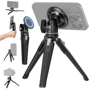 Compatibel met MagSafe iPhone - Magnetisch bureautelefoonstatief met selfiestick - Metalen mini-statief met kogelkop 1/4 inch