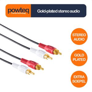 Gold-plated audiokabel - Powteq - 50 cm - 2 x RCA/Tulp - Composiet audio - Stereo audio -