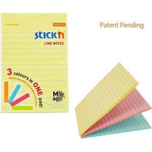 Stick'n Notitieblok - sticky notes - 152x101mm, 3 pastel gelijnd kleuren, 90 memoblaadjes