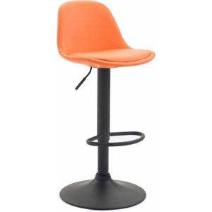 Barkruk Sheryl Deluxe - Oranje - Zwart - Modern Design - Rugleuning - Voetensteun - Voor Keuken en Bar - Gestoffeerde Zitting - Imitatie Leder