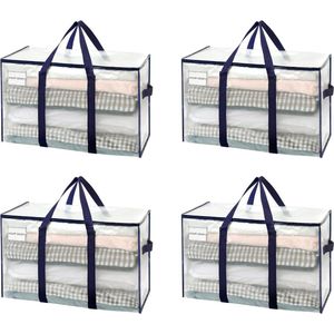 Verhuiszakken 4-pack - verhuisbenodigdheden - verhuisdozen - collegeverpakking - opbergdozen met deksels - alternatief - zwaar belastbare bakken - extra grote stevige handgrepen - rits voor verpakking