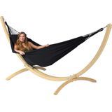 Hangmat met Standaard Eénpersoons 'Wood & Classic' Black | Complete hangmatset | Bevestiging inclusief | 120 KG | 352 CM | Polycotton + Vurenhout (FSC® Mix) | 1% For The Planet | Tropilex