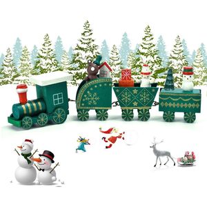 1 stks Houten Kerst Trein Speelgoed Set Kersttrein voor Kerstversieringen en Geschenken, houten kerstversieringen, Partij, Kerstdecoraties (groen)
