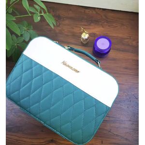 yermin beauty- mini make-up tas- makeup tas met led spiegel- makeup organizer - makeup tas met ingebouwde led spiegel- beautycase - groen-wit