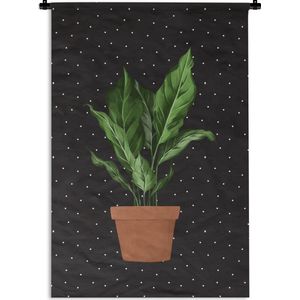 Wandkleed PlantenKerst illustraties - Illustratie van een plant met weelderige bladeren op een zwarte achtergrond met witte stippen Wandkleed katoen 90x135 cm - Wandtapijt met foto