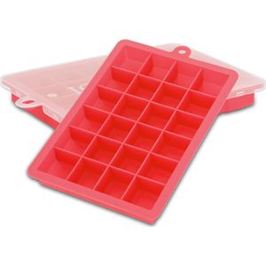 Intirilife 2x ijsblokjesvormpjes in RED - Set van 2 met elk 24 vakjes Siliconen ijsblokjesvormpjes met deksel - Flexibele ijsblokjesvorm Afsluitbaar voor ijs, babyvoeding en meer