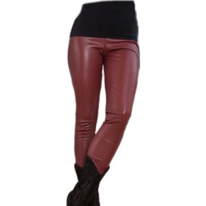 Thermo Legging - Leatherlook - Dames - Kleur Wijnrood - Maat 44-46 - High Waist - Stretch - Cadeau - Moederdag