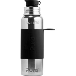 Pura Thermos Sportfles 650 ml - Thermoskan - Thermosbeker - Plasticvrij - Met Dubbele Wand - Inclusief Sportdop en Sportsleeve - Top is Verwisselbaar - Zwart