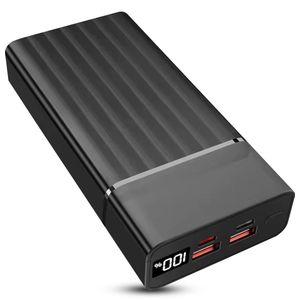 Powerbank 30000 mAh - Zwart - 3 Poorten - GSM, Tablet, Smartphone - 22.5W Snellader - 2x USB, 1x USB-C, 1x Micro-USB (Quick Charge 3.0) - GOKAYA - Trendy nu