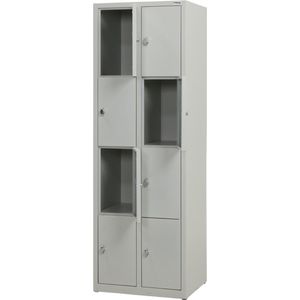 Metalen lockerkast - lichtgrijs - 8 deurs 2 delig - met slot - 180x60x50 cm - voordeel lijn - PLP-108