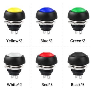 18 Stuks 12mm Mini Momentary Drukknop Schakelaar Push Button Switch Waterdicht Momentary Push Button Switch 3A 125V Drukknop Switch On-Off Drukknop Ronde Drukknop DIY (6 Kleuren)