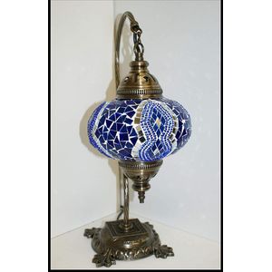 Mozaïek Lamp - Oosterse Lamp - Turkse Lamp - Tafellamp - Marokkaanse Lamp - Boogmodel - Ø 15 cm - Hoogte 42 cm - Handgemaakt - Authentiek - Blauw