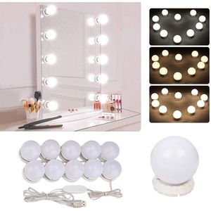 Hollywood spiegellampen - spiegelverlichting - make up spiegellamp - 10 dimbare LED lampen - 3 lichtstanden