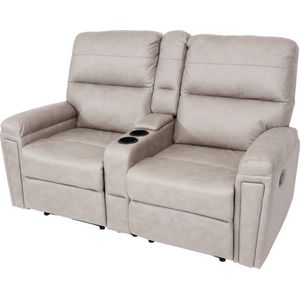 2-zits bioscoopfauteuil MCW-K17, relaxfauteuil TV fauteuil bank, nosa ophanging bekerhouder vak ~ stof/textiel lichtgrijs