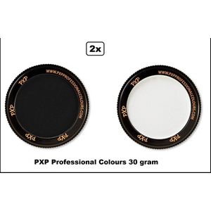 2x Set PXP Professional Colours schmink zwart en wit 30 gram - Schminken verjaardag feest festival thema feest Word geleverd in kartonnen doosje, niet in envelop ivm beschadiging