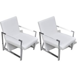 VidaXL Fauteuils 2 st met Chroom Frame Kunstleer Wit