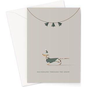Hound & Herringbone - Getijgerde Teckel Kerstkaart - Chocolate Dapple Dachshund Festive Greeting Card (10 pack)