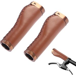 Fiets handvatten - Fietshandvatten - kunstleer - cognac bruin - 14CM - Ergonomisch - Handvatten - Universeel - Fiets - Anti-slip - Fietsen - Stuur - Bikegrips - Stevig