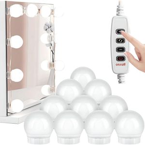 Dimbare LED Spiegellampen Set voor Make-upspiegel - 10 Lampen in 3 Kleuren