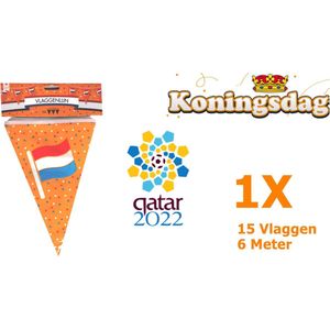 Koningsdag - WK 2022 - Vlaggenlijn - 15 vlaggen - 6 Meter - WK2022 - Qatar - Voetbal - Oranje - Nederland