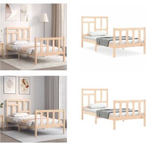 vidaXL Bedframe met hoofdbord massief hout 90x200 cm - Bedframe - Bedframes - Bed - Eenpersoonsbed