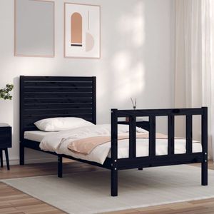 The Living Store Massief grenenhouten bedframe - 195.5 x 80.5 x 100 cm - zwart - 75 x 190 cm (2FT6 Small Single)