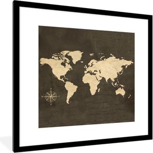 Fotolijst incl. Poster - Wereldkaart - Windroos - Wit - 40x40 cm - Posterlijst