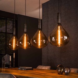 DePauwWonen - Hanglamp Druppel Smoke Glass - 4L - E27 Fitting - Hanglampen Eetkamer, Woonkamer, Industrieel, Plafondlamp, Slaapkamer, Designlamp voor Binnen - Glas | Kristal, Metaal | IJzer