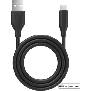 Qware - USB A to Lightning - Kabel - Cable - Fast charge - Snel laden - 1 meter - Siliconen - Knoop vrij -Extra flexibel - Zwart