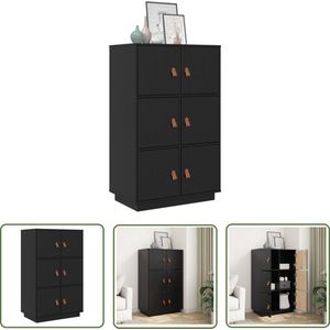 The Living Store Hoge kast 67x40x108,5 cm massief grenenhout zwart - Dressoir - Hoges Kast - Grenoble Hout - Zwarte Kast - Vintage Kast