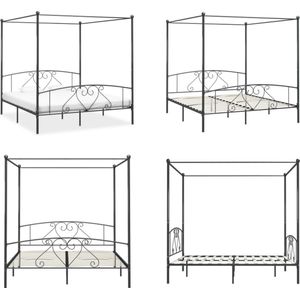 vidaXL Hemelbedframe metaal grijs 200x200 cm - Bedframe - Bedframes - Tweepersoonsbed - Tweepersoonsbedden