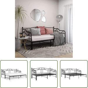 The Living Store Bedbank Logeerbed - Zwart Gepoedercoat Metaal - 206x184.5x91.5cm - Geschikt voor 90x200cm matras - Inclusief zijplank - Stevige metalen constructie - Matrassen niet inbegrepen