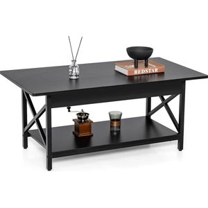 Salontafel, koffietafel met plank, woonkamertafel, salontafel voor woonkamer, 110 x 60 x 48 cm (zwart)