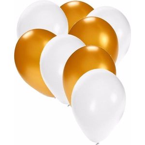 120x stuks party ballonnen wit en goud 27 cm - witte / gouden feestartikelen versieringen