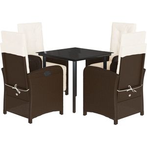 vidaXL - 5-delige - Tuinset - met - kussens - poly - rattan - bruin
