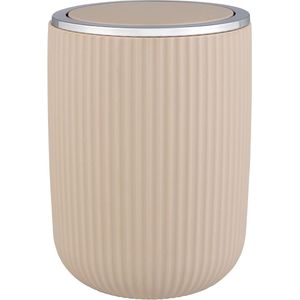 Prullenbak met klapdeksel Agropoli S beige 2 liter, vuilnisbak voor badkamer, afvalemmer van hoogwaardige kunststof met plastische vormgeving en gestructureerd oppervlak, Ø 14,5 × 20 cm
