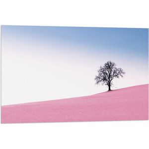 WallClassics - Vlag - Boom op Roze Heuvel - 90x60 cm Foto op Polyester Vlag