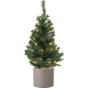 Volle kunst kerstboom 75 cm met verlichting inclusief taupe pot - Kunstkerstbomen middelgroot