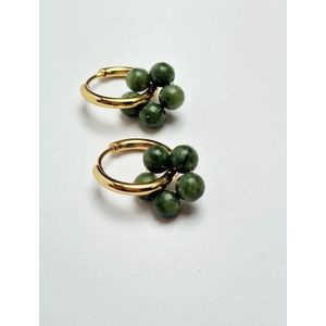 Stainless Steel oorringen Groene Jade - Hypoallergeen - Handgemaakt - The Jewellery Salon - Damesoorbellen met (half)edelsteen