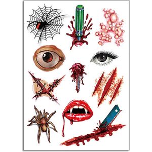 Plaktatoeage Halloween - Tattoo set - Make up - Nep wonden - Bloed - Spin - Neptattoo volwassenen