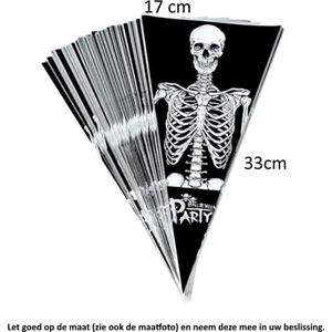 50 Langwerpige Puntzakken - Uitdeelzakken - 17 x 33 cm - Halloween Party - Skelet - Skeleton - Geraamte - Kado - Feestje - Cellofaan Plastic Traktatie Kado Zakjes - Snoepzakjes - Koekzakjes - Koekje - Cookie Bags