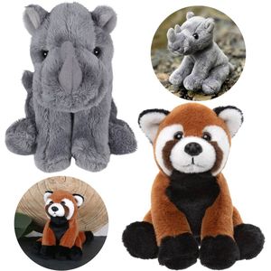 Charlie Bears Set van twee knuffels uit de Cuddle Cubs-serie: neushoorn, panda – Pluche knuffels ideaal voor baby’s, 13 cm