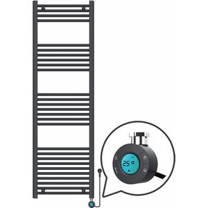 Handdoekradiator Elektrisch met Digitale Thermostaat - Radiator Badkamer - 1600 × 500 mm - Mat zwart - 700 Watt