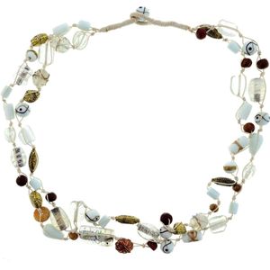 Behave Lange witte ketting met glas en keramieke kralen