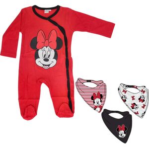 Minnie Mouse Boxpakje - Babypakje met Voetjes - Met Gratis Slabbetjes - Maat 74/80